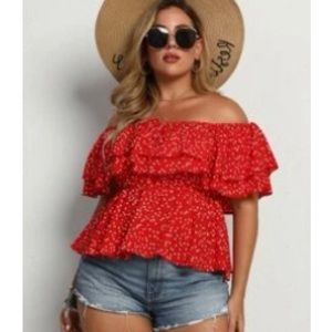 Off the shoulder Confetti Heart Tiered Flounce Blouse